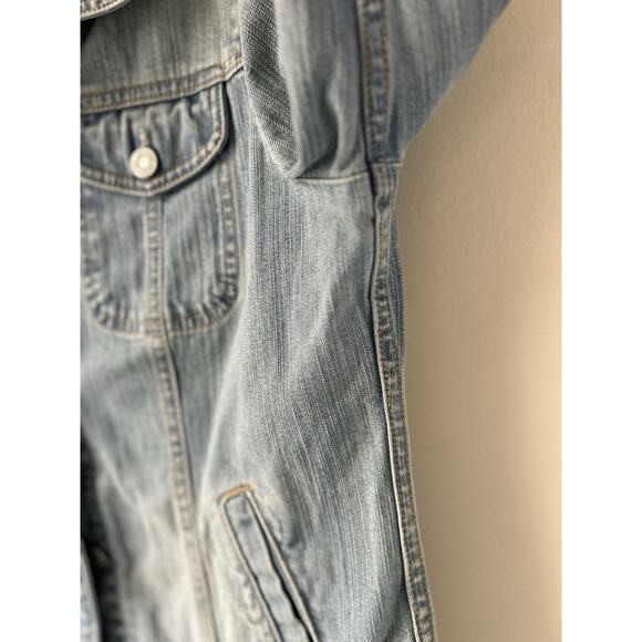 Y2K Vintage GAP Stretch Denim Blazer Jean Light Wash Jacket Medium Fall 2004 - Picture 5 of 15